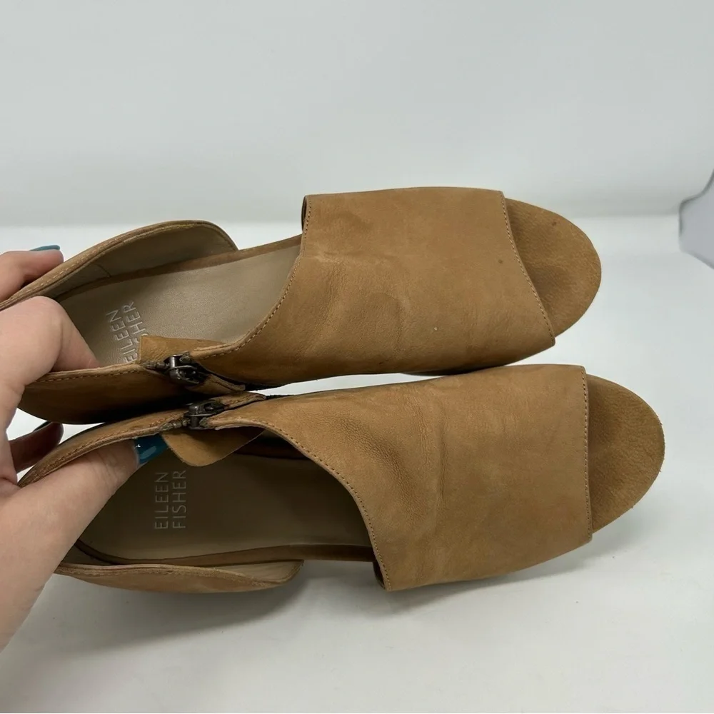 Eileen Fisher Tan Light Brown Leather Heeled D'Orsay Heeled Sandals Size 8.5